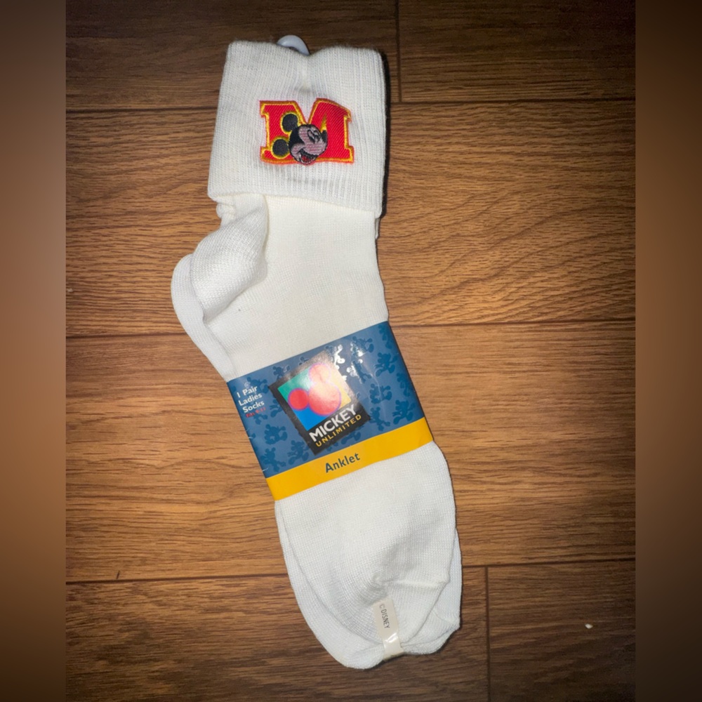 VINTAGE Mickey Unlimited Disney Roll Top Ankle Socks Embroidered